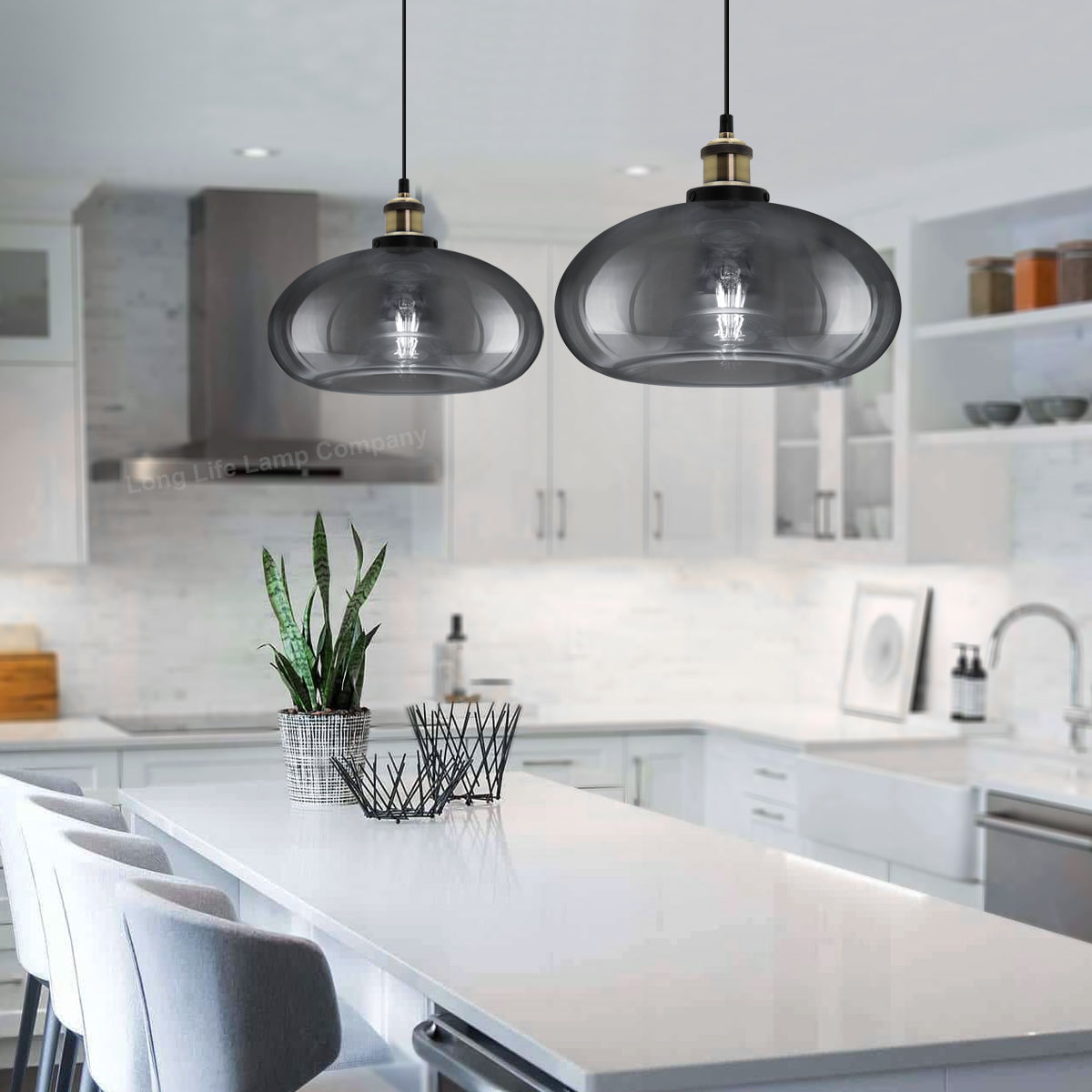 Modern Vintage Smoked Grey Glass Ceiling Pendant Light M0198