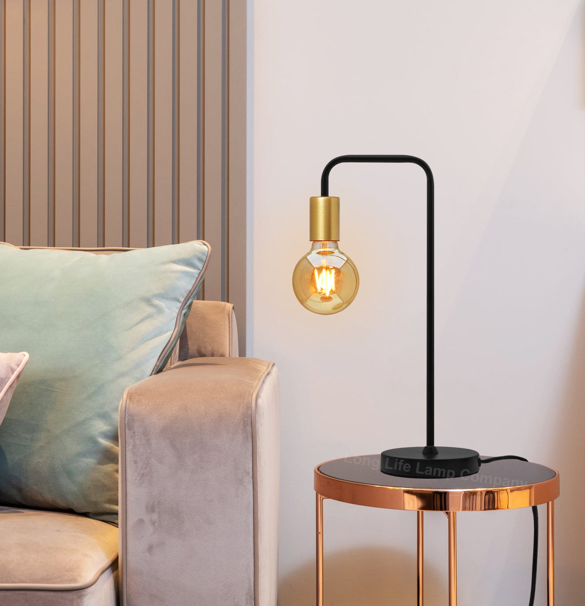 Retro Black Pipe Table Lamp Golden Holder - Free delivery on all orders