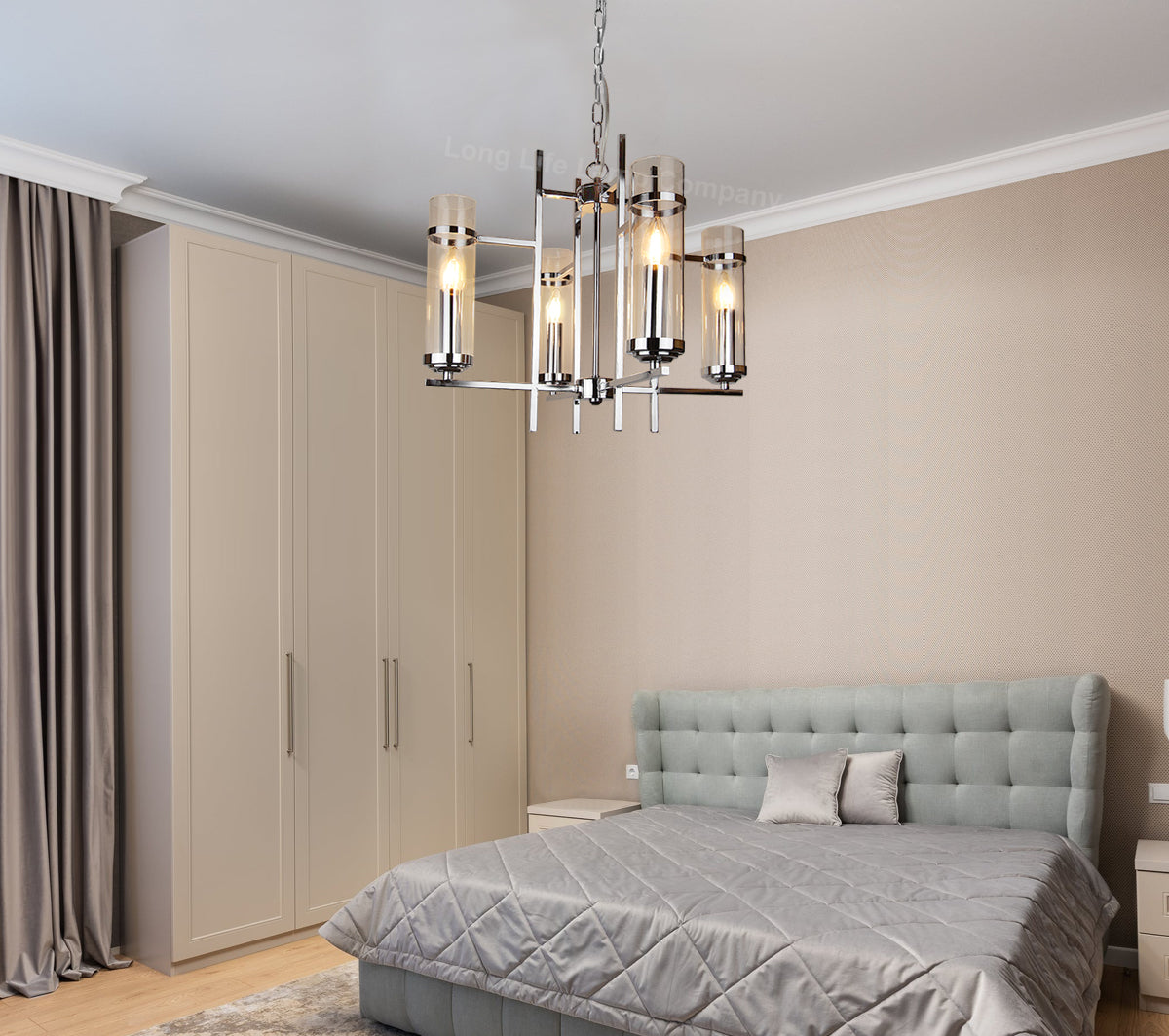 4 Light Chrome Lantern Pendant Glass Ceiling Light