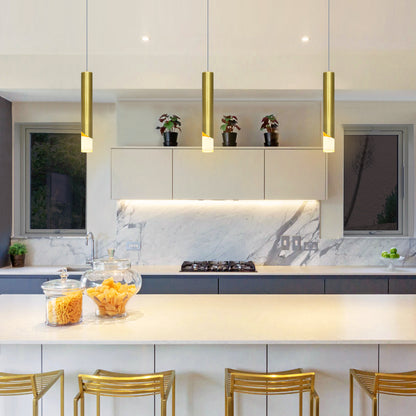 3W Modern Brushed Brass LED Ceiling Tube Pendant Light Warm White 3000K K451