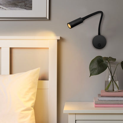 3W LED Adjustable Black Wall Mounted Reading Light with Flexible Arm Warm White 3000K