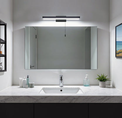 12W Black LED Bathroom Mirror Wall Light with Pull Cord Cool White 6500K IP44 ML25