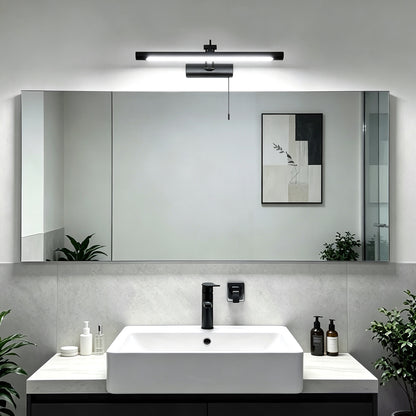 8W Black Adjustable LED Bathroom Mirror Wall Light with Pull Cord Cool White 6500K IP44 ML26