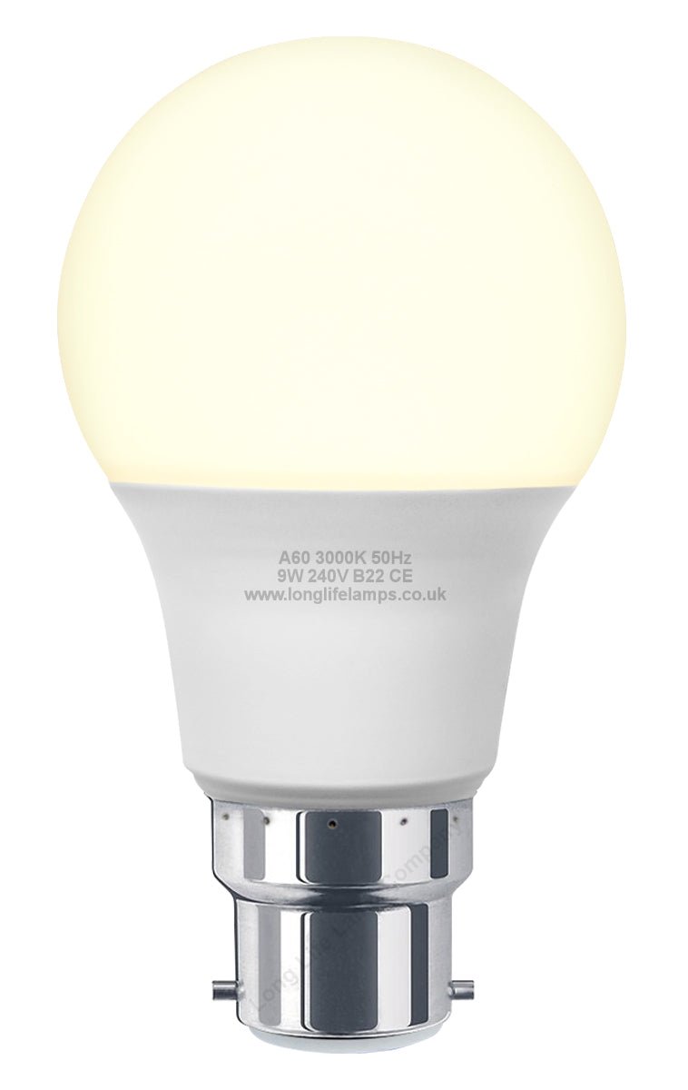 9W LED A60 Light Bulb Bayonet B22 Warm White 3000K - Energy Light Bulbs - Free delivery on all orders