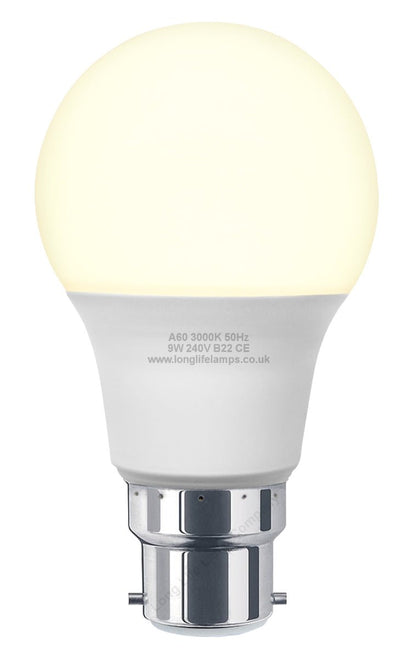 9W LED A60 Light Bulb Bayonet B22 Warm White 3000K - Energy Light Bulbs - Free delivery on all orders