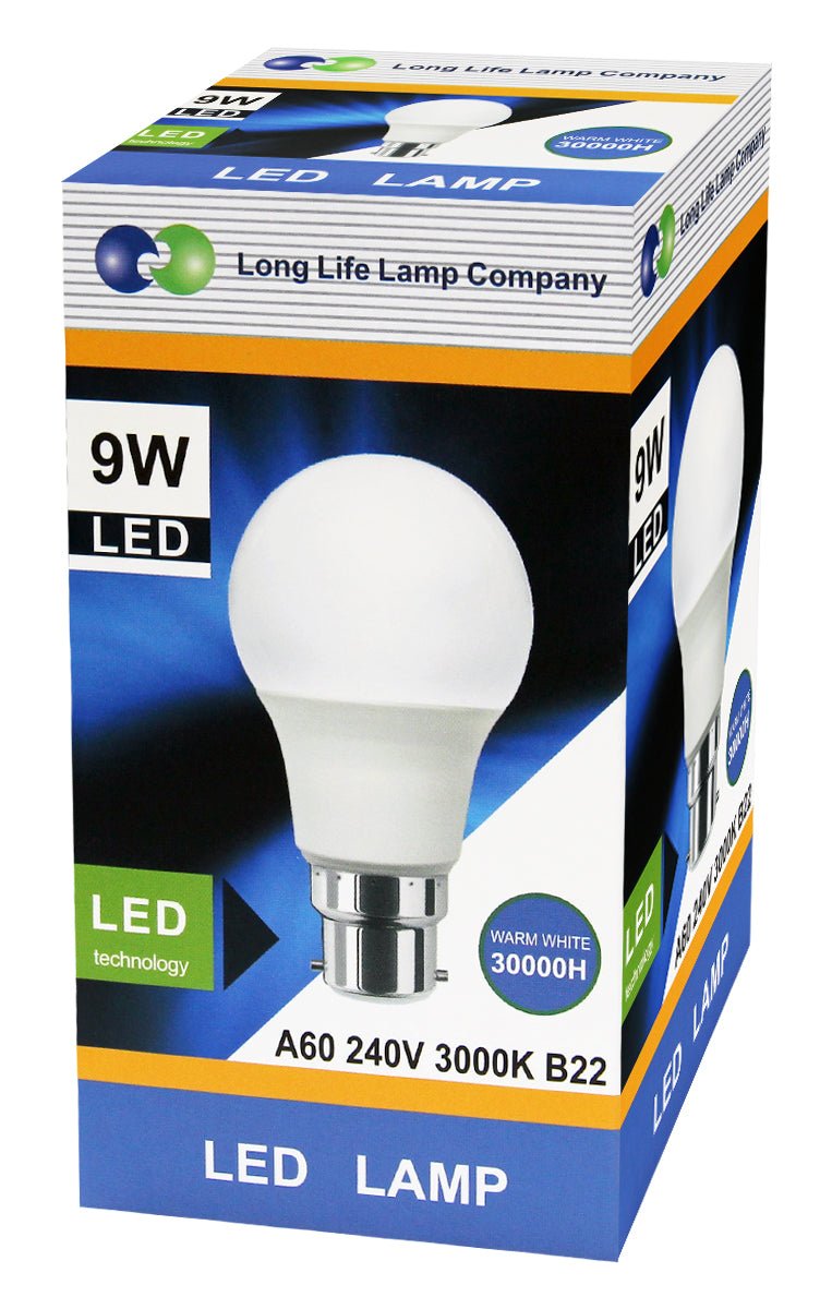 9W LED A60 Light Bulb Bayonet B22 Warm White 3000K - Energy Light Bulbs - Free delivery on all orders