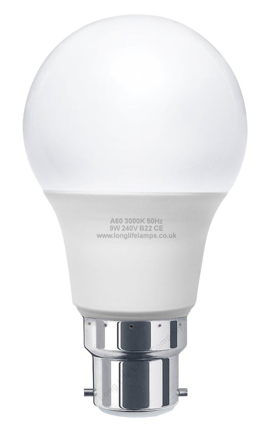 9W LED A60 Light Bulb Bayonet B22 Warm White 3000K - Energy Light Bulbs - Free delivery on all orders