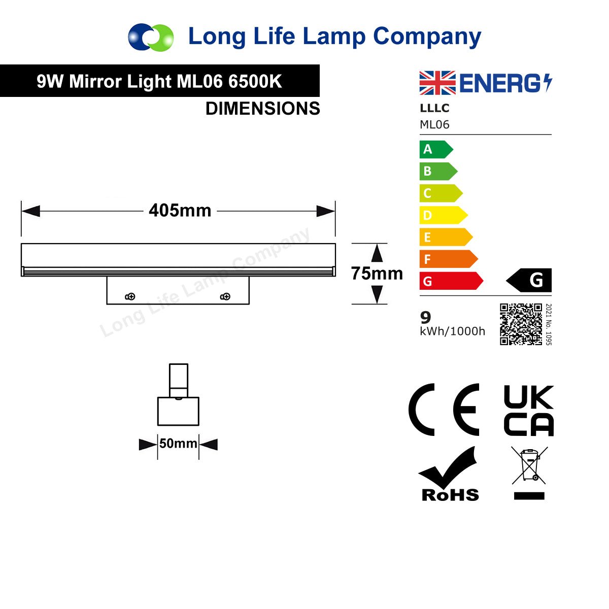 9w LED Bathroom Mirror Wall Light Cool White 6500k IP20 - Energy Light Bulbs - Free delivery on all orders