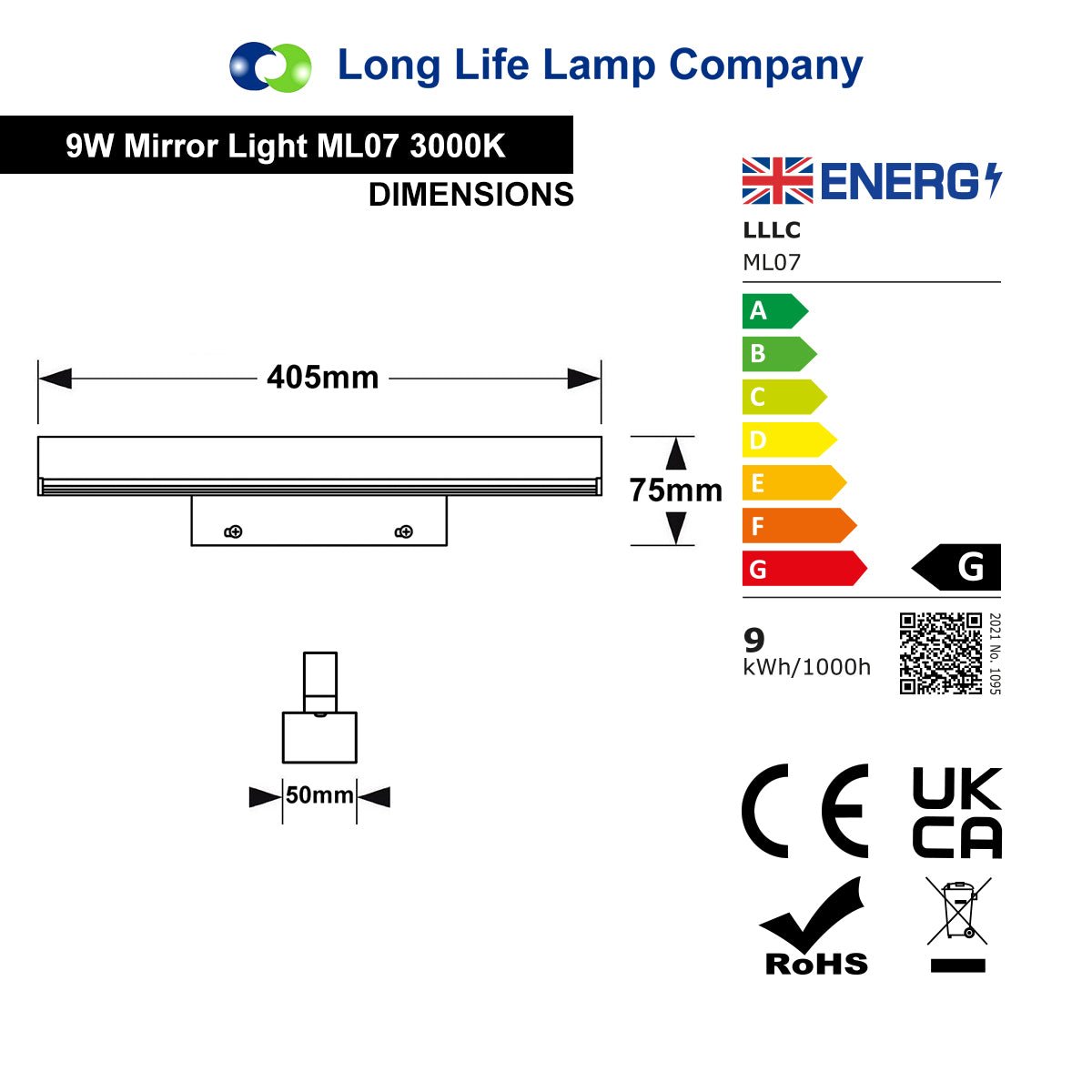 9w LED Bathroom Mirror Wall Light Warm White 3000k IP20 - Energy Light Bulbs - Free delivery on all orders
