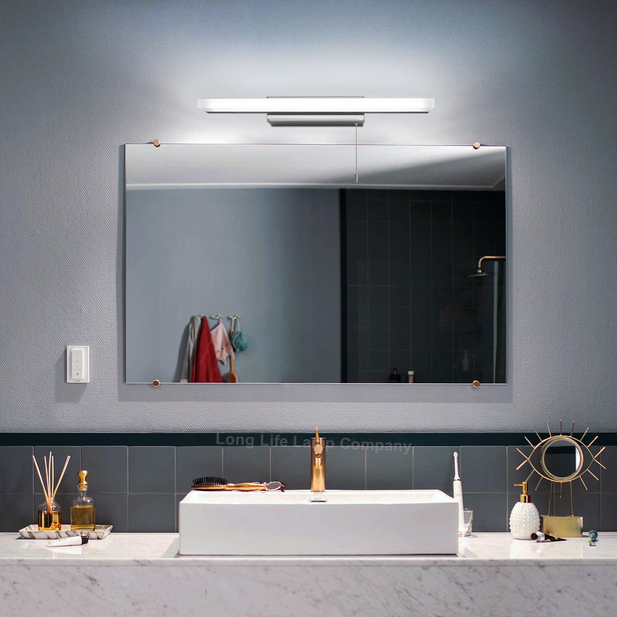 9w LED Bathroom Mirror Wall Light With Pull Cord Cool White 6500k IP20 - Energy Light Bulbs - Free delivery on all orders