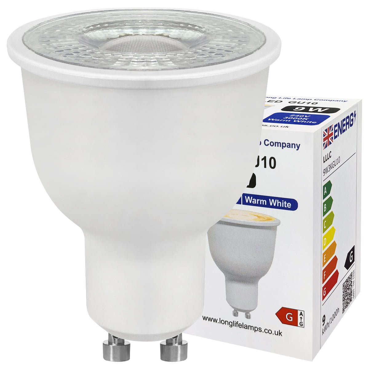9W LED GU10 Spotlight – Warm White 3000K, 5 or 10 Pack - Energy Light Bulbs - Free delivery on all orders