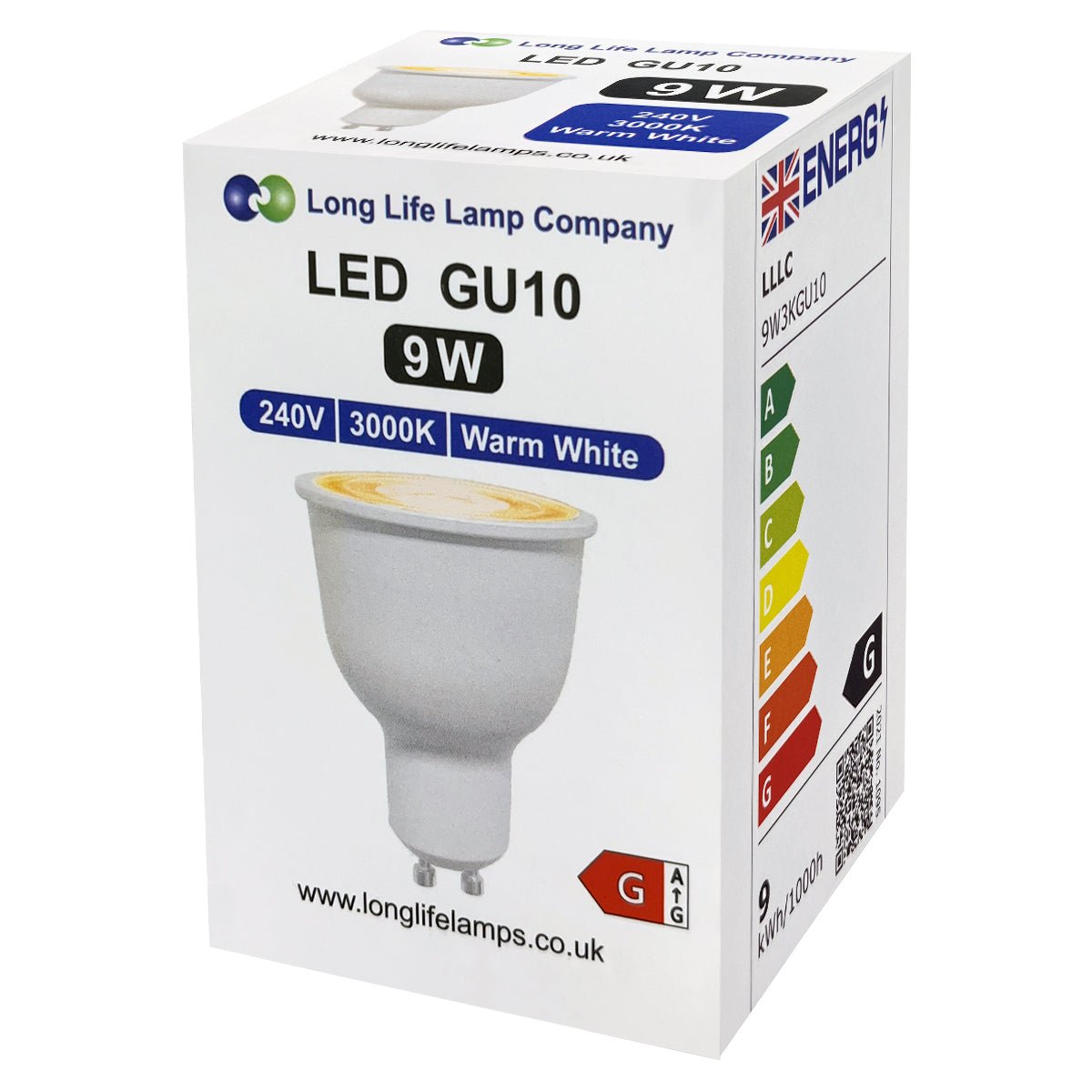 9W LED GU10 Spotlight – Warm White 3000K, 5 or 10 Pack - Energy Light Bulbs - Free delivery on all orders