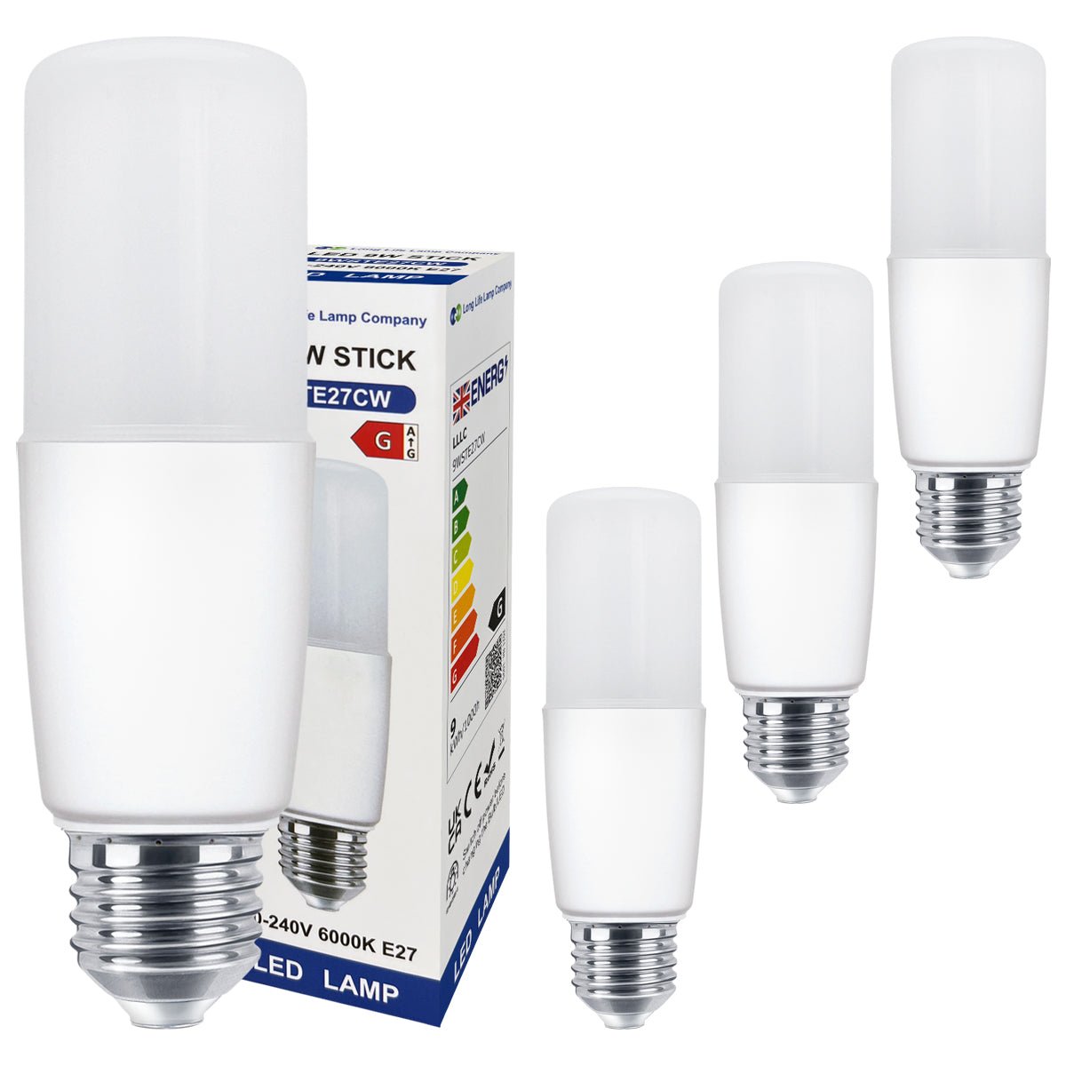 9w LED Stick Light Bulb E27 Cool White 6000K 2 or 4 or 6 Pack - Energy Light Bulbs - Free delivery on all orders