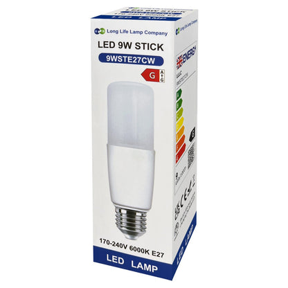 9w LED Stick Light Bulb E27 Cool White 6000K 2 or 4 or 6 Pack - Energy Light Bulbs - Free delivery on all orders
