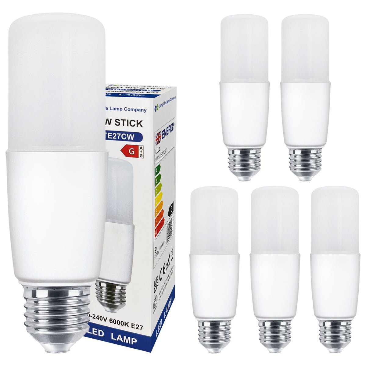9w LED Stick Light Bulb E27 Cool White 6000K 2 or 4 or 6 Pack - Energy Light Bulbs - Free delivery on all orders