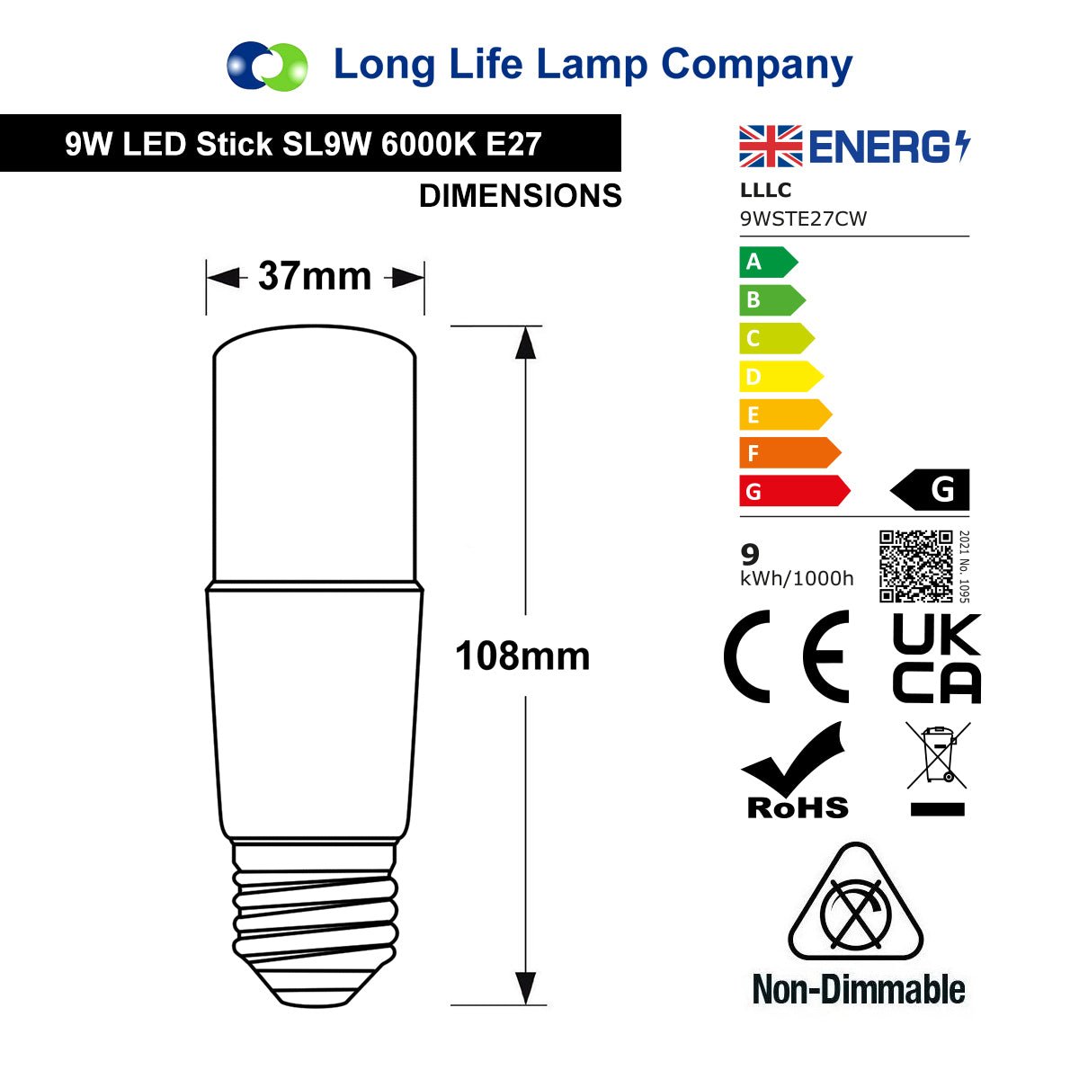 9w LED Stick Light Bulb E27 Cool White 6000K 2 or 4 or 6 Pack - Energy Light Bulbs - Free delivery on all orders