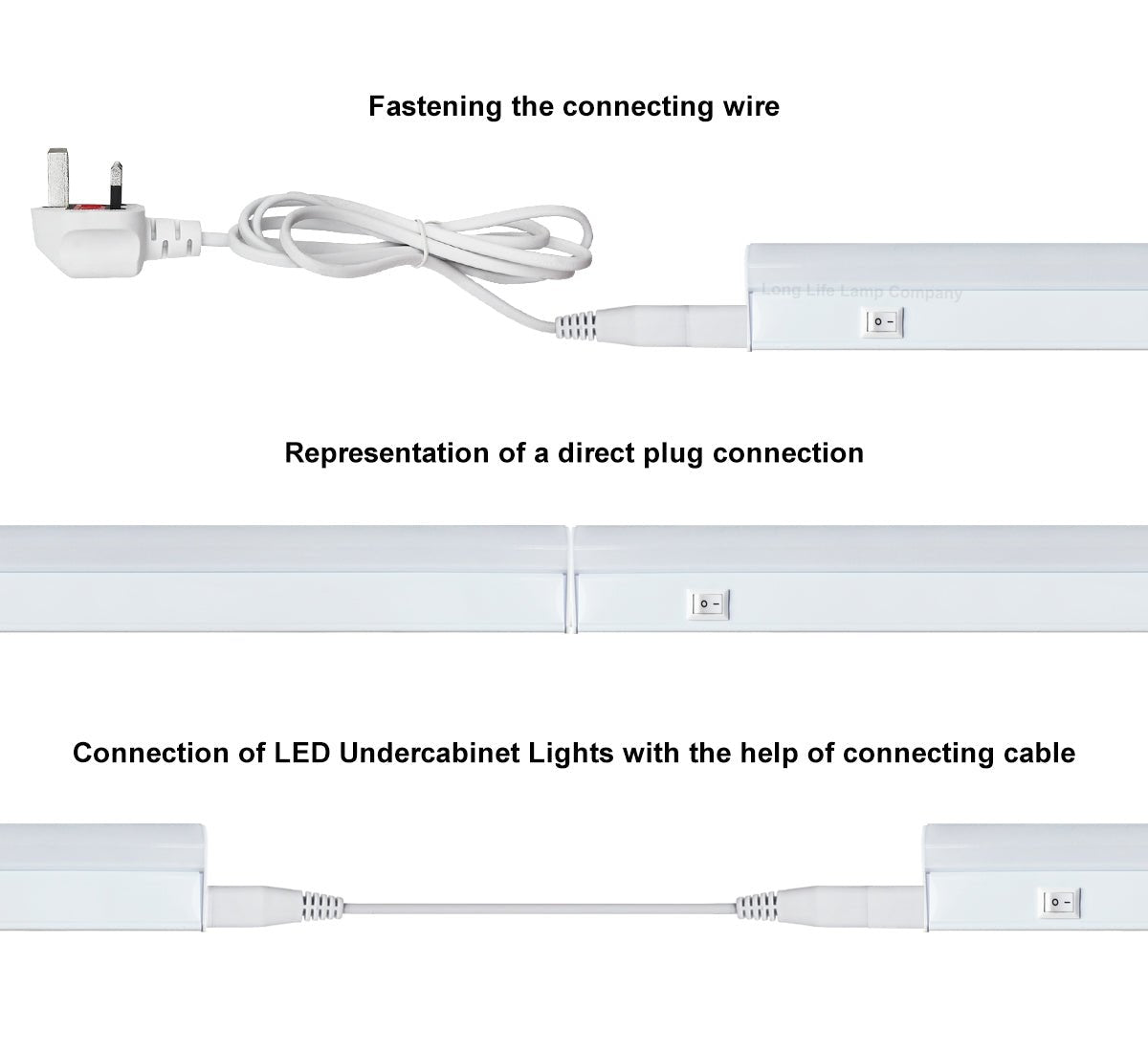 9w LED T5 Under Cabinet Link Light 6000k Cool White AC Pack Of 3 X 200mm With Plug - Energy Light Bulbs - Free delivery on all orders