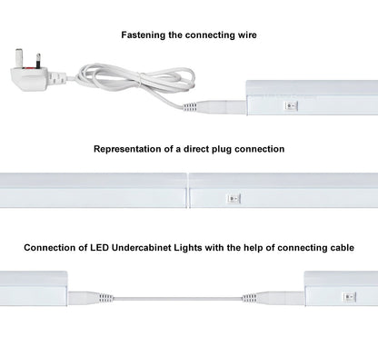 9w LED T5 Under Cabinet Link Light 6000k Cool White AC Pack Of 3 X 200mm With Plug - Energy Light Bulbs - Free delivery on all orders