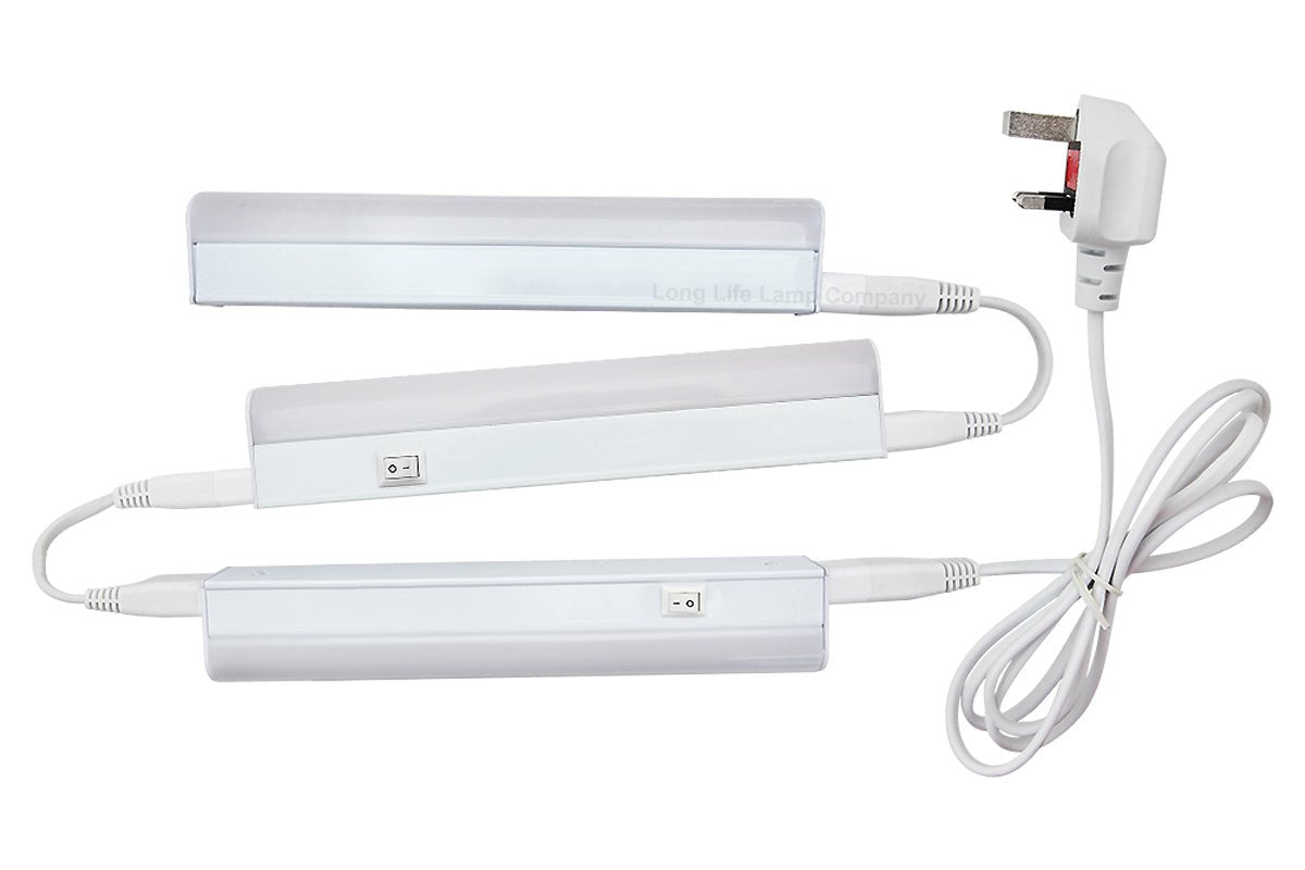 9w LED T5 Under Cabinet Link Light 6000k Cool White AC Pack Of 3 X 200mm With Plug - Energy Light Bulbs - Free delivery on all orders
