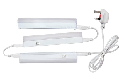 9w LED T5 Under Cabinet Link Light 6000k Cool White AC Pack Of 3 X 200mm With Plug - Energy Light Bulbs - Free delivery on all orders