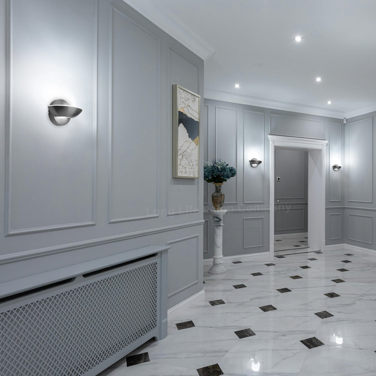 9w LED Wall Light Brushed Chrome Opal Diffuser Cool White 6000K - Energy Light Bulbs - Free delivery on all orders