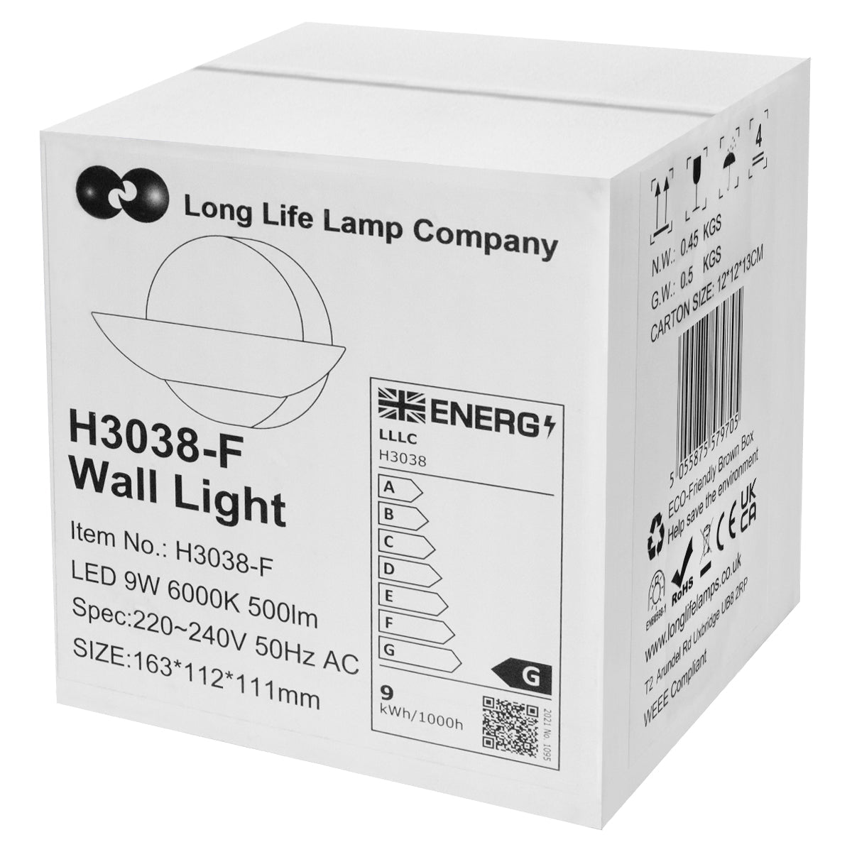 9w LED Wall Light Brushed Chrome Opal Diffuser Cool White 6000K - Energy Light Bulbs - Free delivery on all orders