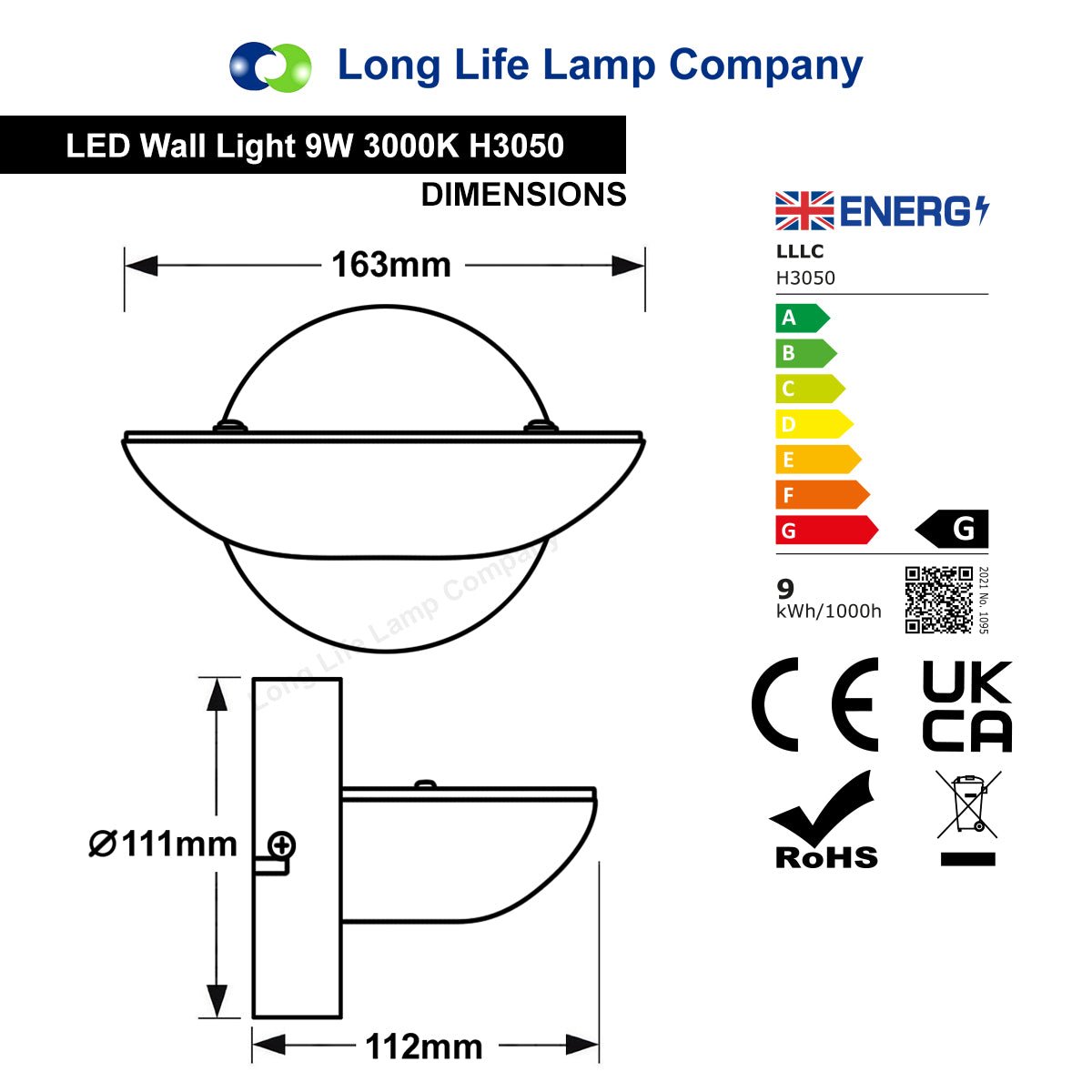 9w LED Wall Light Brushed Chrome Opal Diffuser Warm White 3000K - Energy Light Bulbs - Free delivery on all orders