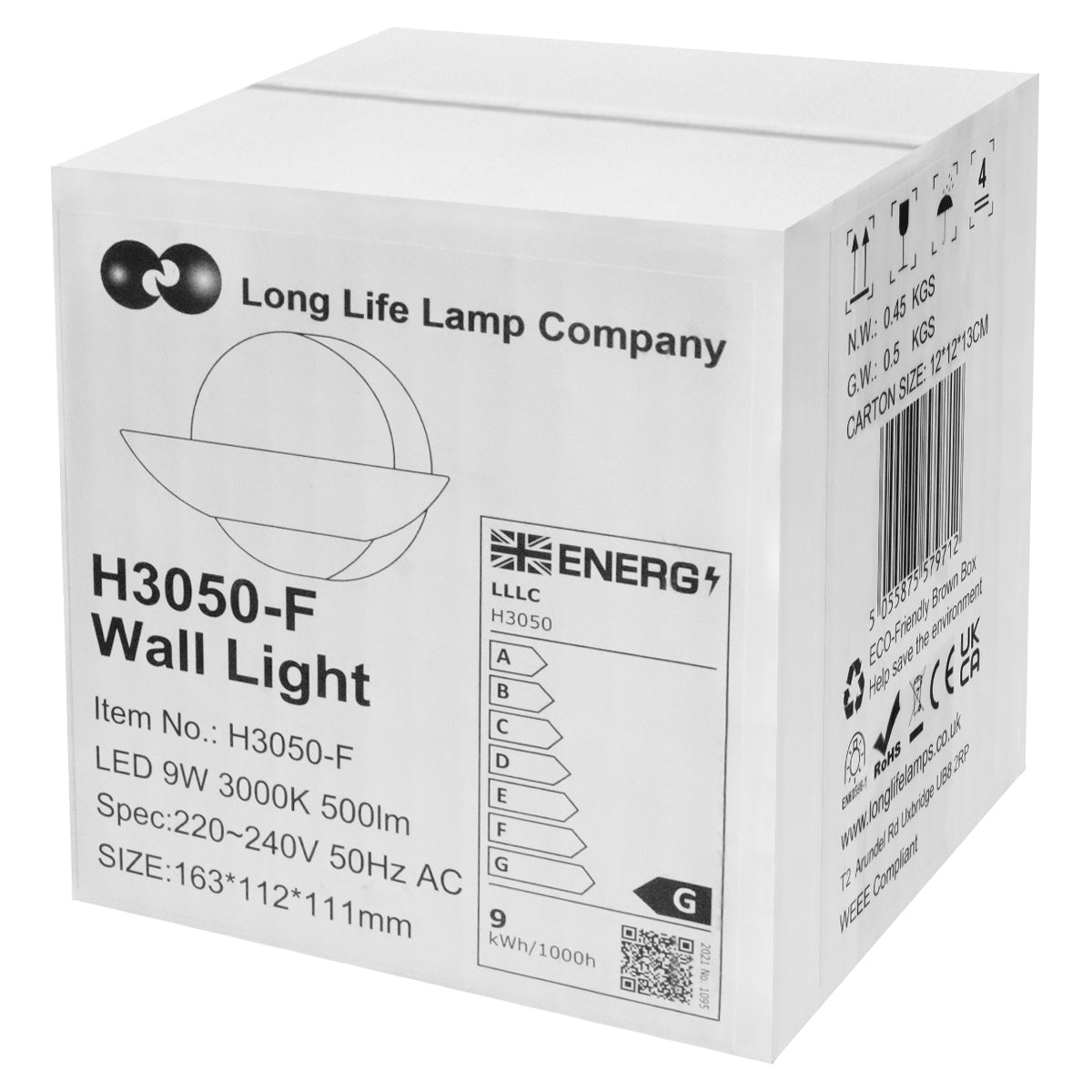 9w LED Wall Light Brushed Chrome Opal Diffuser Warm White 3000K - Energy Light Bulbs - Free delivery on all orders