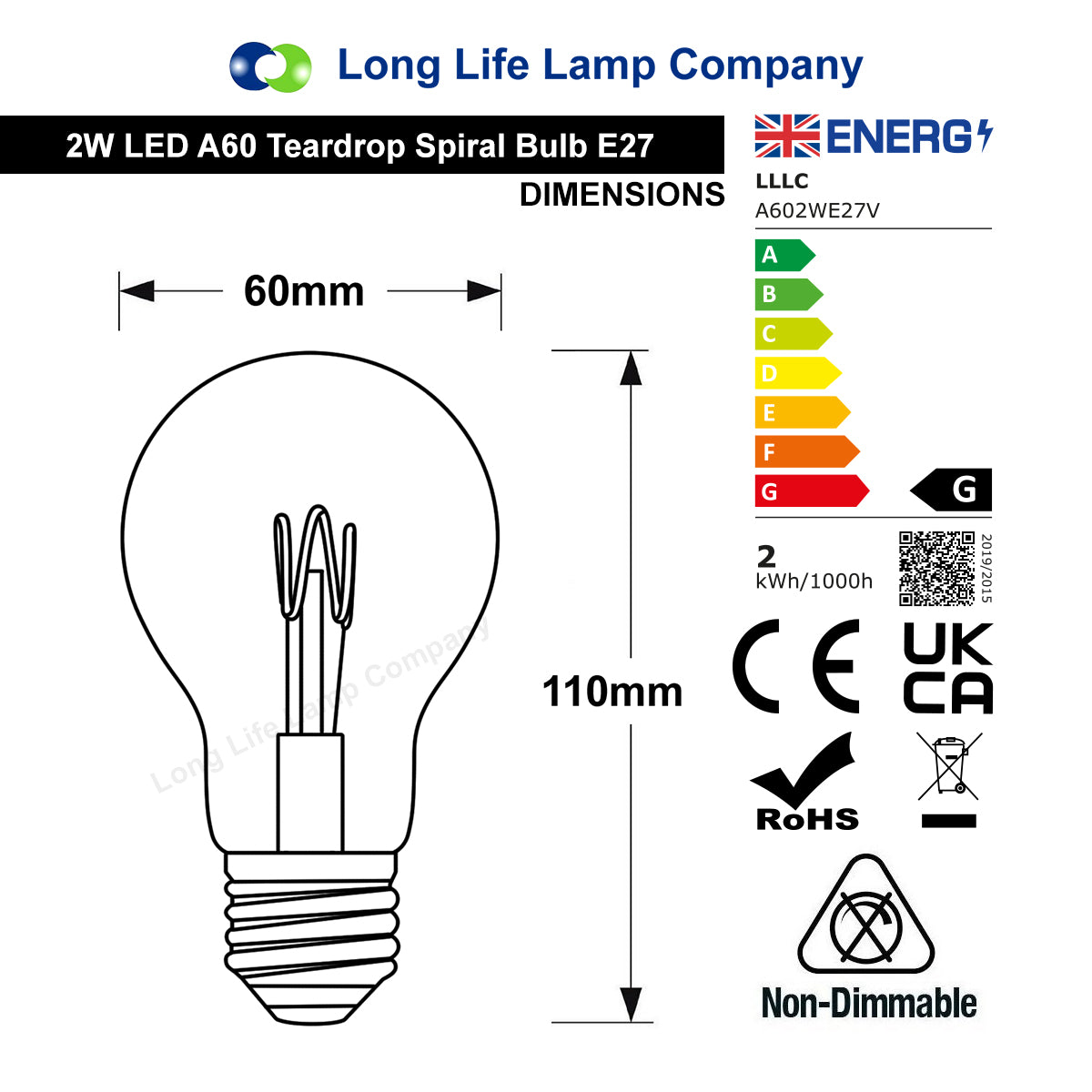 Retro Vintage LED 2w Edison Style Spiral Filament Bulb Smoked Gold Glass A60 E27