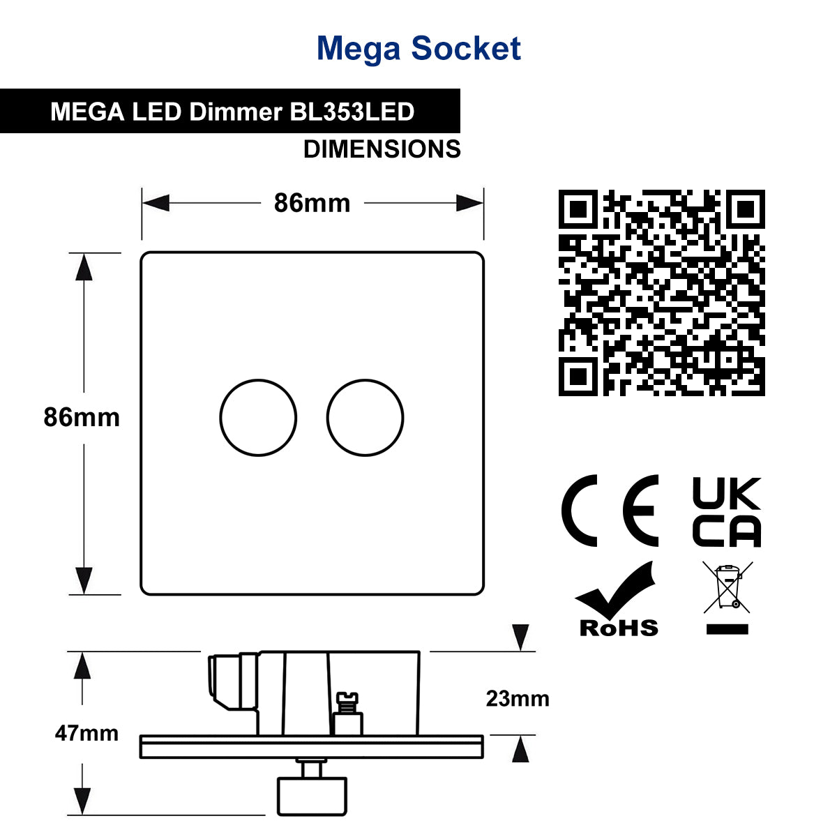 Matt Black 2 Gang 2 Way LED Dimmer Switch 2x100W Screwless BL353LED