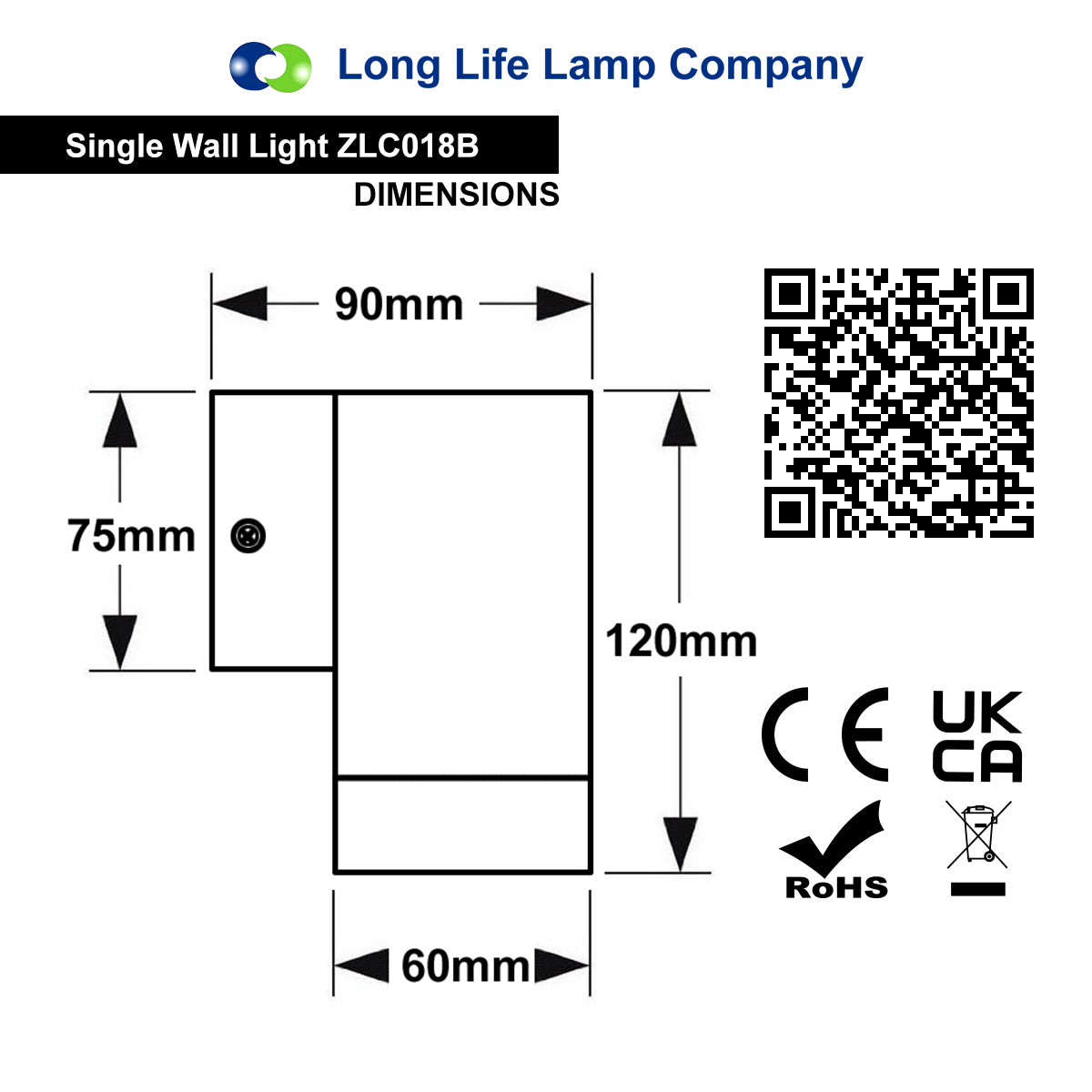 Outdoor Black Single Wall Light Stainless Steel IP65 ZLC018B