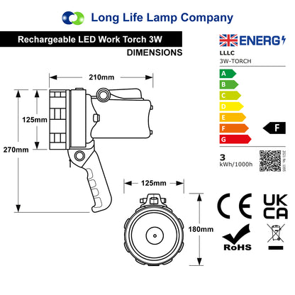 NEW Rechargeable Lantern Work Light Torch 1 Million Candle Power Hand Spotlight 300LM 3W-TORCH