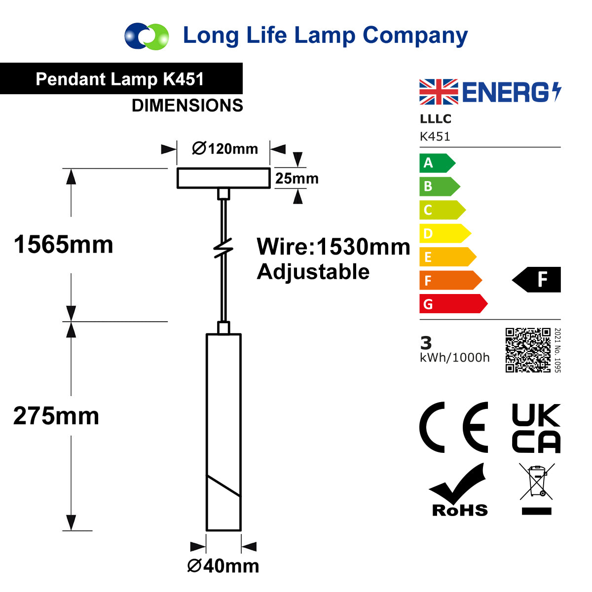 3W Modern Brushed Brass LED Ceiling Tube Pendant Light Warm White 3000K K451