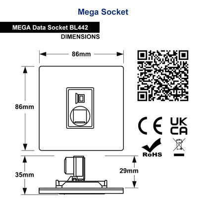 Matt Black 1 Gang Ethernet Data Socket 8 Terminal CAT6 Screwless BL442