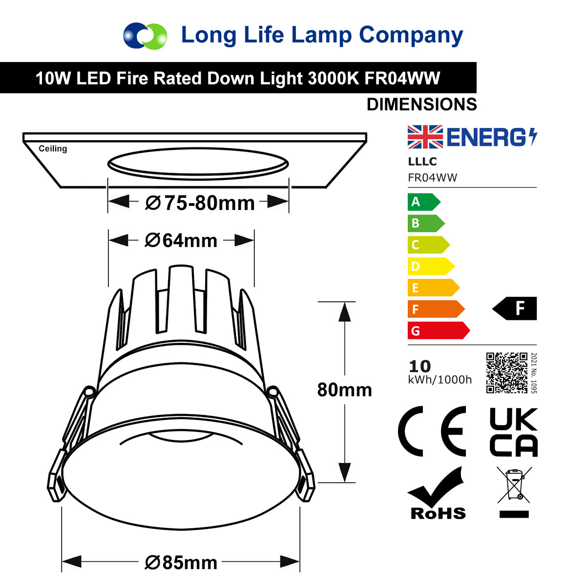 Adjustable 10W warm white LED downlight with a round recessed anti-glare ceiling design