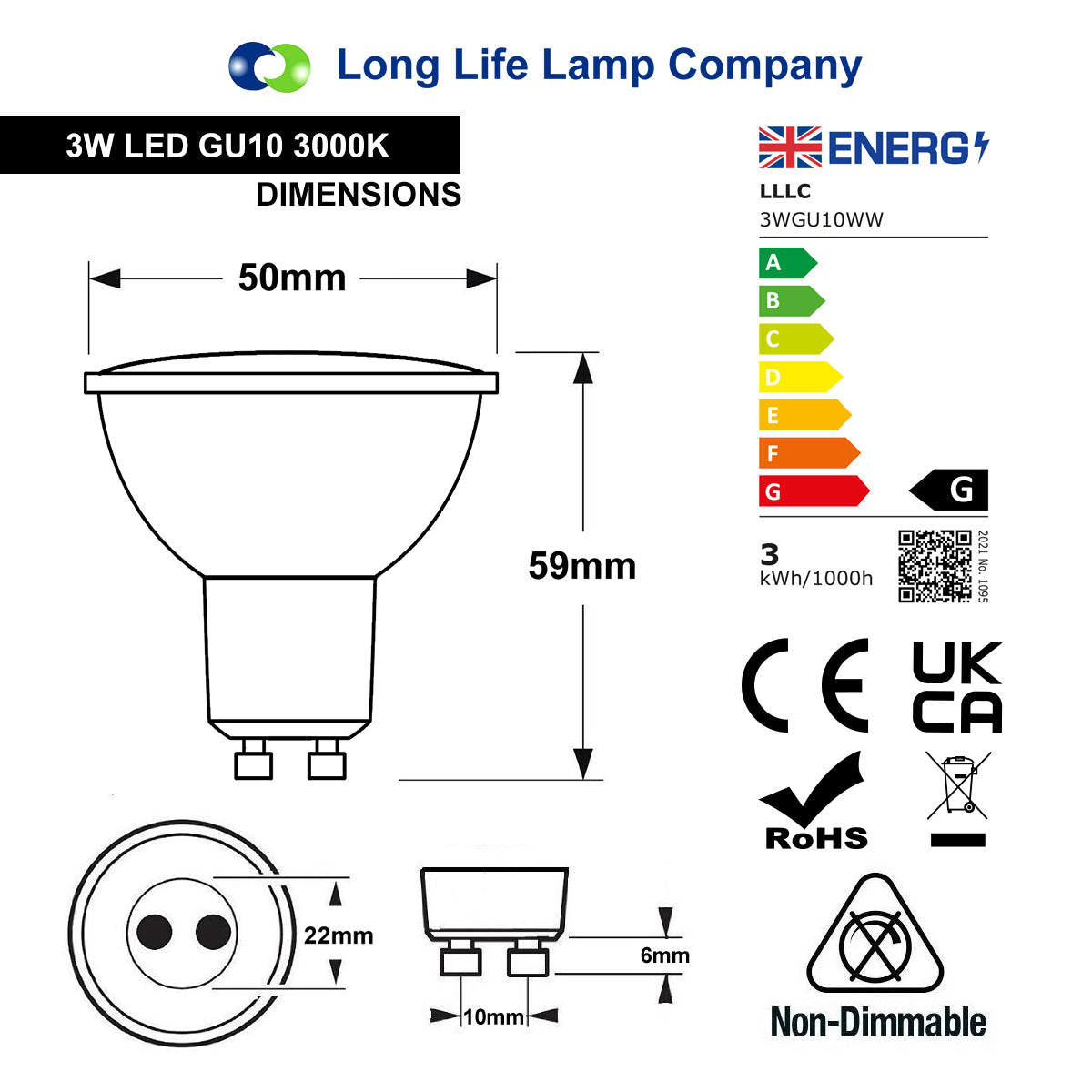 3W LED GU10 Light Bulb Warm White 3000K 5 Pack or 10 PACK
