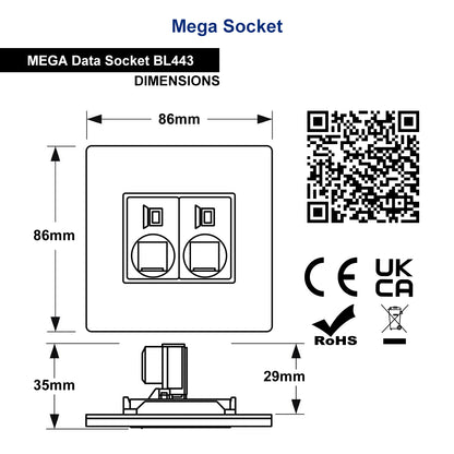 Dual port CAT6 data socket in matt black for home or office networking