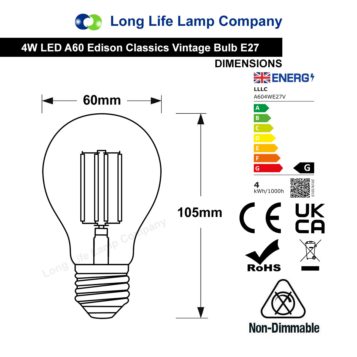4W vintage LED A60 Edison filament bulb with E27 Edison Screw and smoked gold glass for ambient lighting