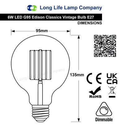 Retro Vintage LED 6w Dimmable Globe Smoked Gold Glass G95 E27