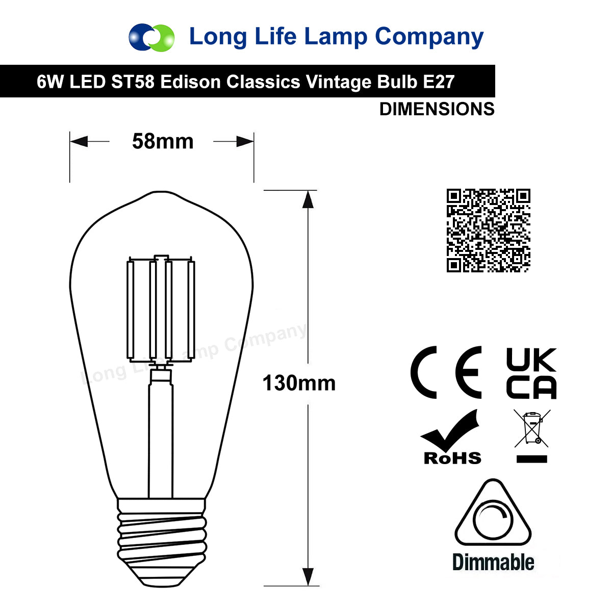 6W dimmable ST58 vintage LED squirrel cage bulb with E27 Edison Screw and smoked gold glass for ambient lighting