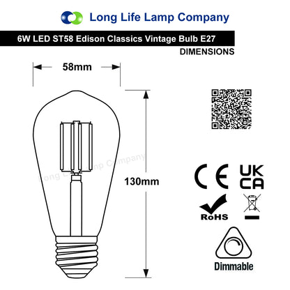 6W dimmable ST58 vintage LED squirrel cage bulb with E27 Edison Screw and smoked gold glass for ambient lighting