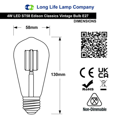 4W Vintage ST58 LED Squirrel Cage Bulb with E27 Edison Screw and Smoked Gold Glass for Ambient Lighting