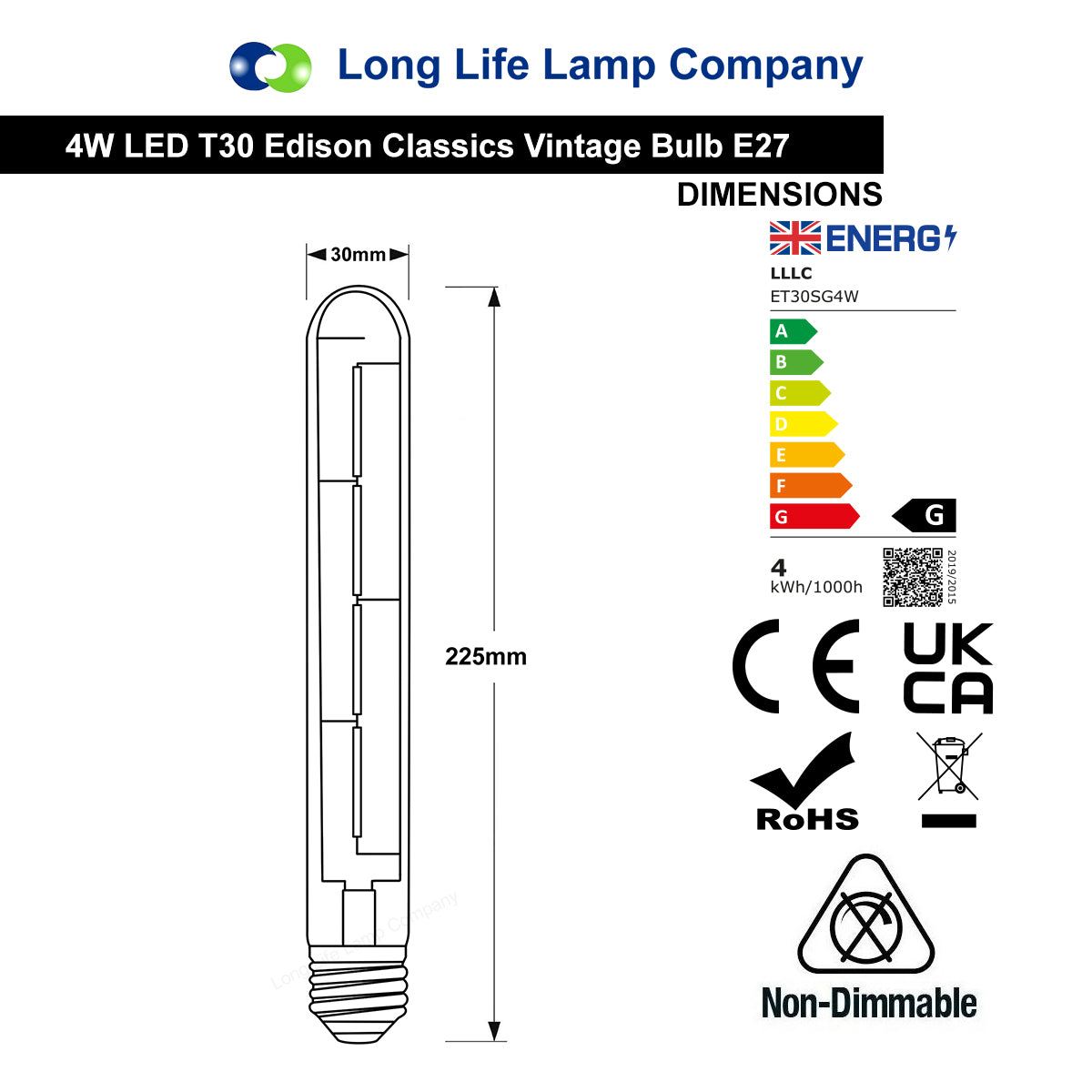 4W vintage LED T30 test tube bulb with E27 Edison Screw and smoked gold glass for ambient lighting