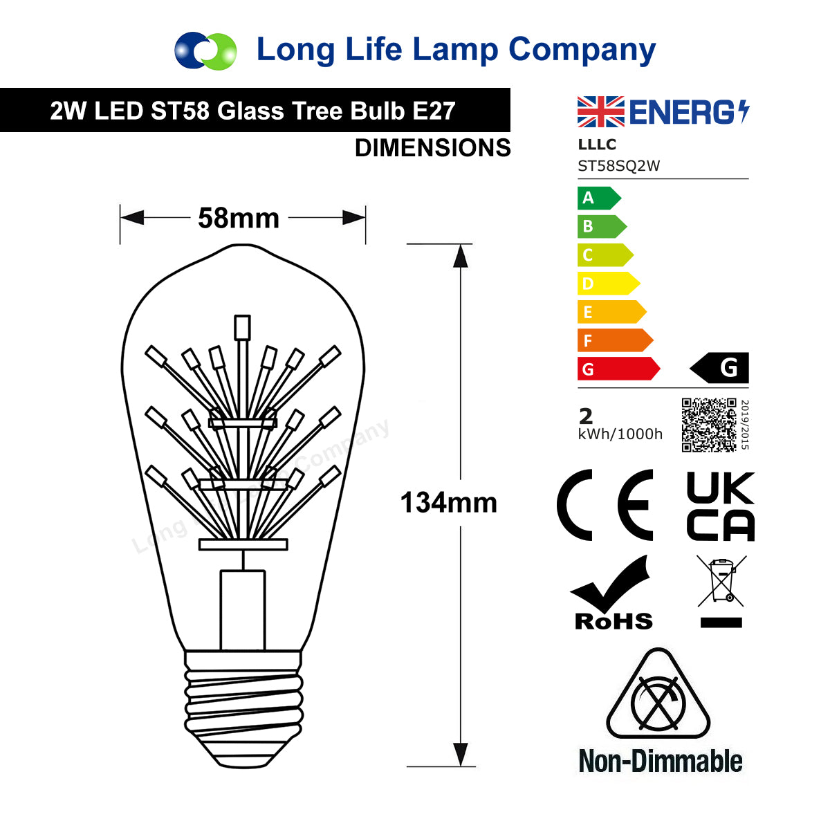 2W Vintage LED ST58 Squirrel Cage Bulb with E27 Edison Screw and Clear Glass for Warm White Ambient Lighting