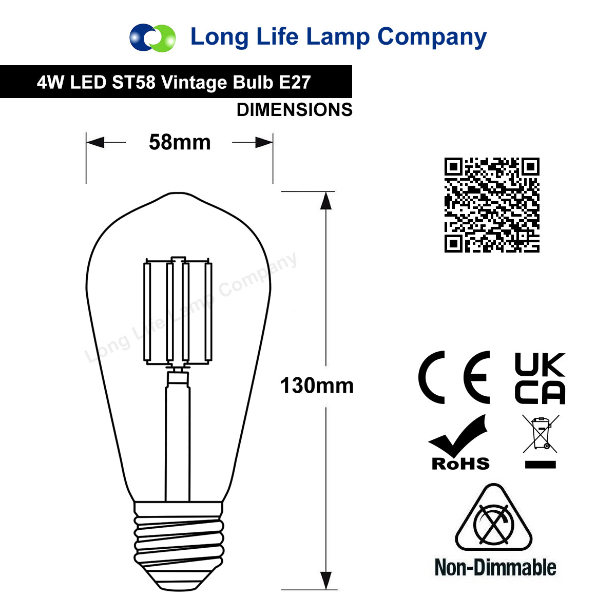 4W Blue LED Vintage ST58 Filament Bulb with E27 Edison Screw and Clear Glass for Ambient Feature Lighting