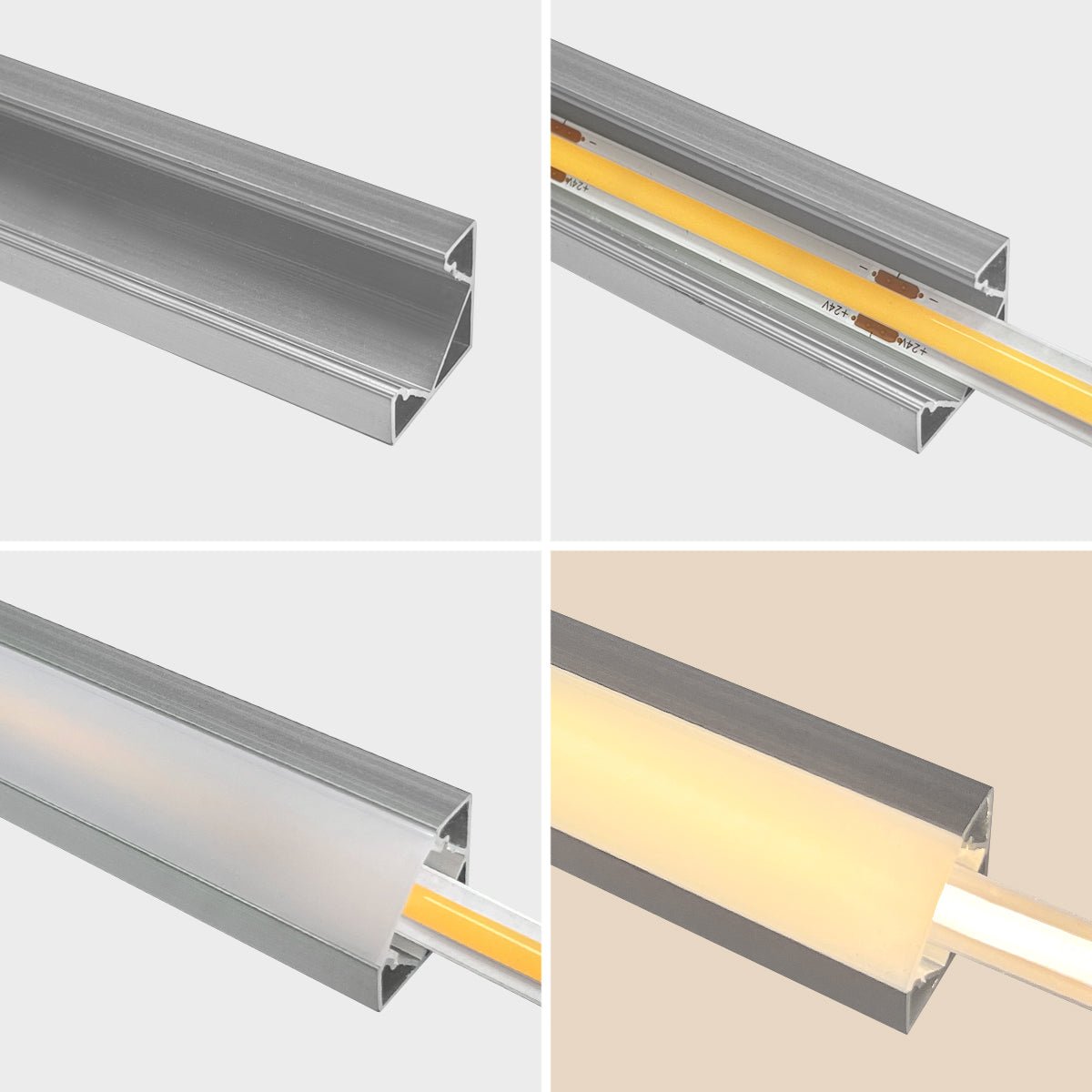 Aluminium Corner LED Profile Surface Mount 1M Channel Opal Cover 2 or 4 Pack - Energy Light Bulbs - Free delivery on all orders