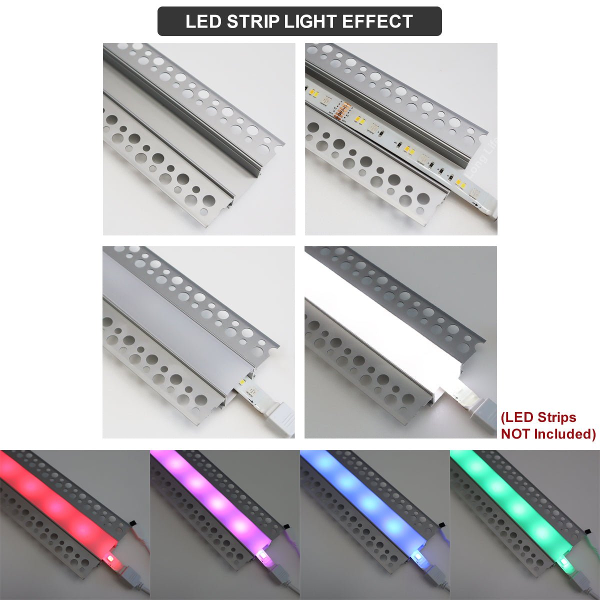 Aluminium Plaster - in LED Profile 1 metre Opaque Diffuser Trimless CP01M 2 Pack or 5 Pack - Energy Light Bulbs - Free delivery on all orders