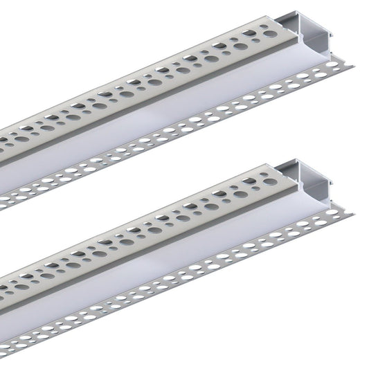 Aluminium Plaster - in LED Profile 1 metre Opaque Diffuser Trimless CP01M 2 Pack or 5 Pack - Energy Light Bulbs - Free delivery on all orders