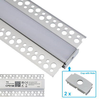 Aluminium Plaster - in LED Profile 1 metre Opaque Diffuser Trimless CP01M 2 Pack or 5 Pack - Energy Light Bulbs - Free delivery on all orders