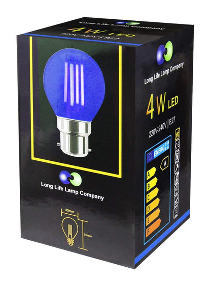 Ambient Fireglow 4w LED Golf Ball Blue Light Bulb B22 Bayonet Clear Glass - Energy Light Bulbs - Free delivery on all orders